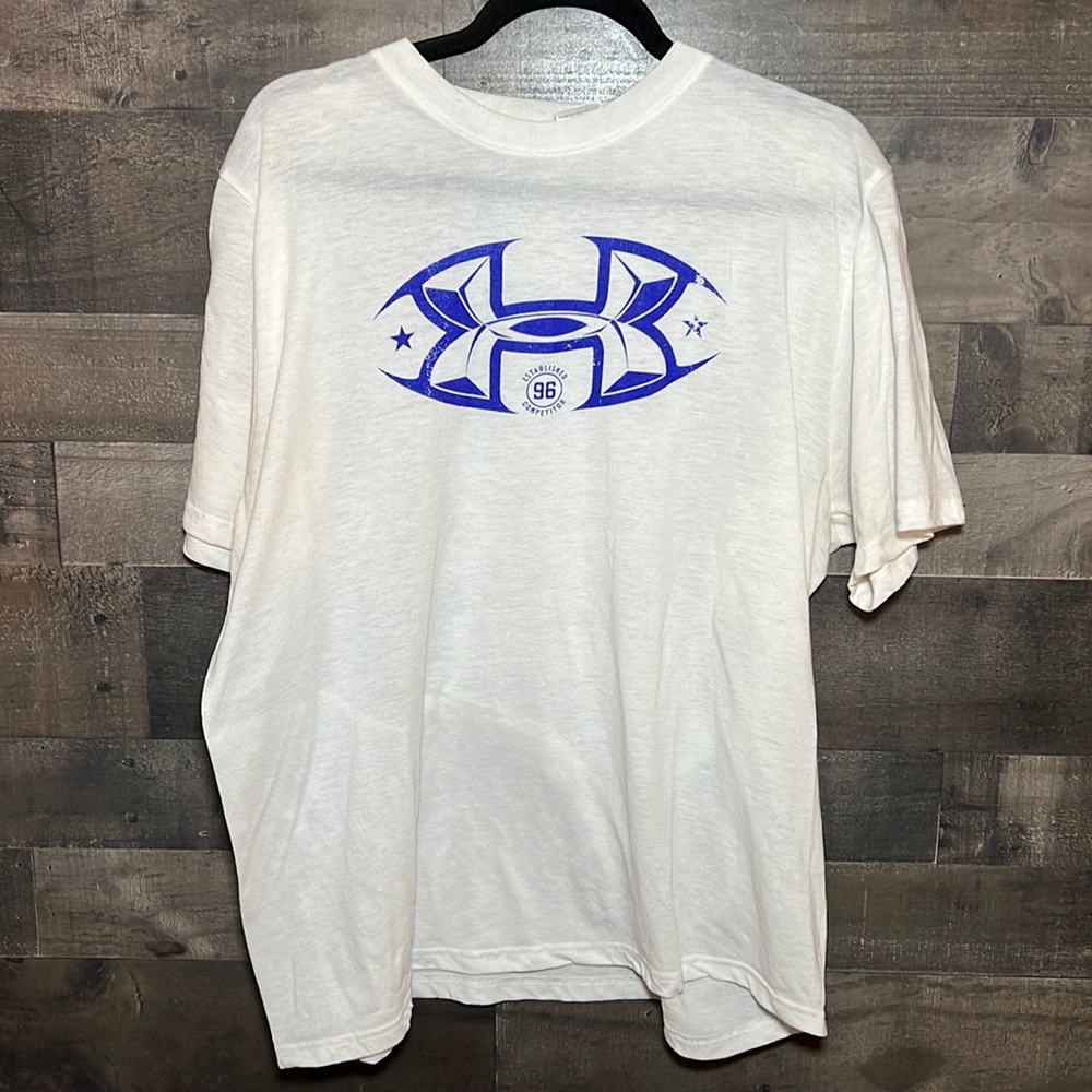 White with Blue Under Armour Short Sleeve T-Shirt